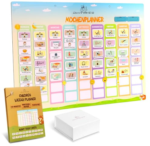 JoyTykes® Wochenplaner für Kinder – Magnetische Belohnungstafel & Routine Planer für Zuhause – 210+ Magneten, Wetter- & Emotionskarten – Ideal ab 3 Jahren