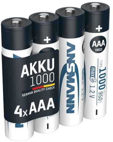 Ansmann MaxE AAA-Akku, NiMH, 1.2V, 1Ah, Standard-Anschluss, geringe Selbstentladung, -20 → +50°C, Packung a 4 Stück