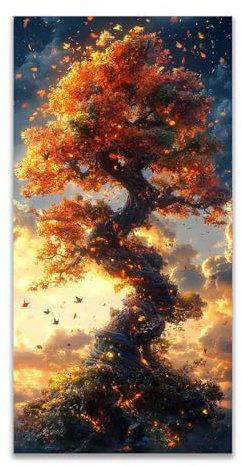 JOSUE Albero della Vita Quadri su Tela Astratta Colorato Stampe da Parete Camera da Letto Wall Art Canvas Grandi XXL Decorazione Murale Grafica(Arancione 82)-60x120cm Non incorniciato