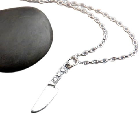 Collier couteau de chef en argent sterling 925. Ustensile de cuisine. Breloque de cuisine française. Amoureux de la pâtisserie. Petit ustensile de cuisine | avec chaîne de 45 cm | Plaqué argent |