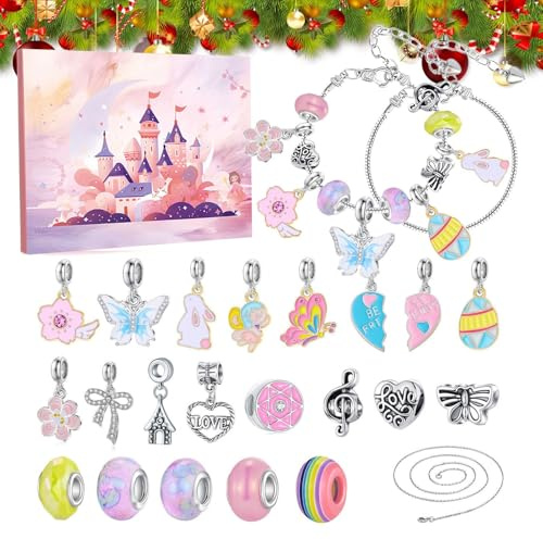 Pulsera de Adviento Navidad 2025, juego de manualidades de 24 días, pulsera para manualidades, calendario de cuenta regresiva, para niños, adultos, coleccionistas, amantes de las manualidades, hogar