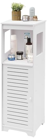 TTISJHK Weißer Badezimmerschrank mit Tür und 4 Ebenen, PVC Standschrank 90cm, Wasserdicht & Schimmelresistent, Schmales Badregal für Toilette, Waschraum, Schlafzimmer