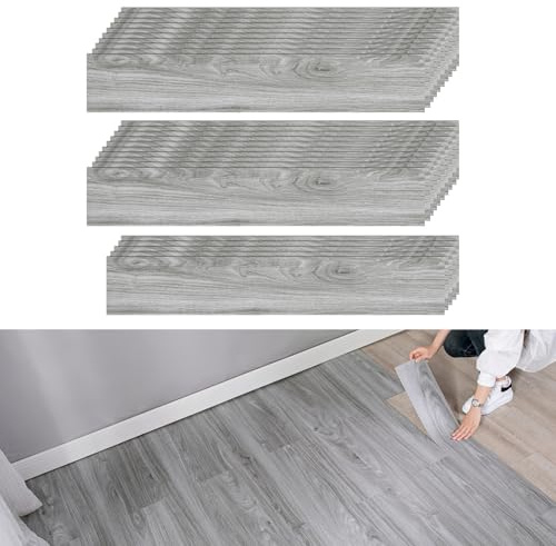 Revêtement de Sol en PVC,CEIEVER Dalle PVC Adhesive Sol 25 Pièces 1.5m² Lames de Vinyle Autocollantes 40X15CM Parquet Clipsable Pour salon,cuisine (A)