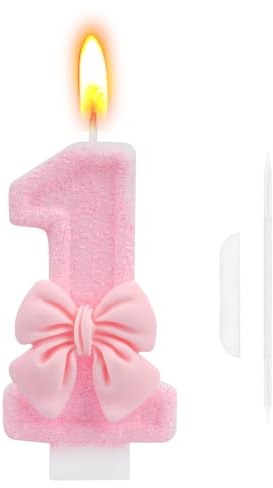 1st Birthday Cake Topper, Pink Butterfly Happy Birthday Candle, Number 1 Candles, Glittering Cake Toppers Candles for Girls Theme Party Family Gathering Decorations(Number 1)