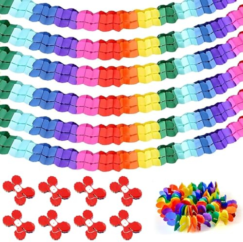 8 Stück Bunt Girlande Papier Set mit Vierblättrigem Kleeblatt, Girlande Silvester, Hängende Partygirlanden Deko für Geburtstag, Hochzeit, Karneval, Fasching und Party