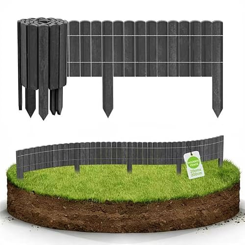 Aufun Bordatura per aiuole in legno, 200 x 20 cm, flessibile in legno di pino impregnato, bordo per aiuole e bordi per prato, perfetto per giardino, aiuole e sentieri, antracite