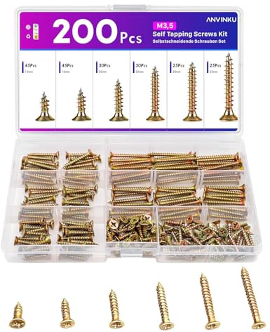 200 PCS Wood Screws Set, M3.5 Zinc Self Tapping Screws, Countersunk for Furniture Repair and Woodworking(Zinc)