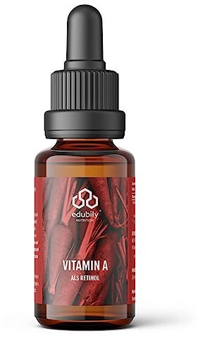 edubily nutrition® Vitamin A Tropfen Als Retinol Öl • 400 I.E. Retinylpalmitat Pro Tropfen - 2000 I.E. Pro Tag • Vegan • In MCT-Öl aus Kokosnuss