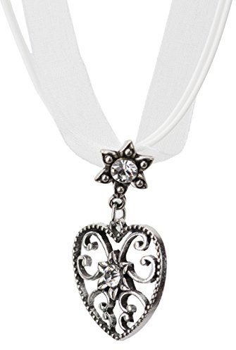 Trachtenkette Alpensonne Herz und Edelweiss Anhänger mit Strass - Trachtenschmuck Kette für Dirndl und Lederhose (Weiss)