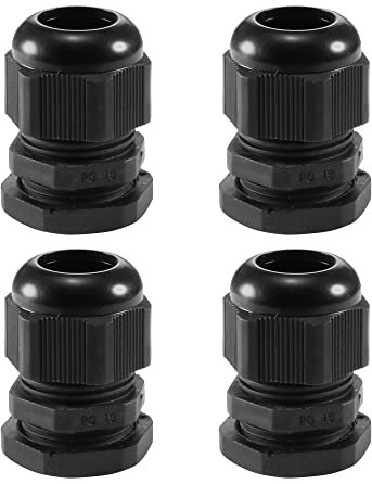 sourcing map 4Pcs PG19 Cable Gland Waterproof Plastic Joint Adjustable Locknut Black for 12mm-15mm Dia Cable Wire