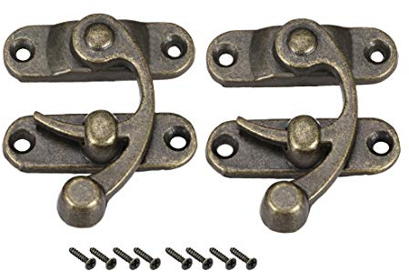 sourcing map Vintage Lock Clasp Right Latch Hook Hasp 42mm x 36mm Swing Arm Latch Plated Bronze, 2 pcs w Screws
