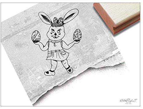 Stempel Osterstempel Osterhase Hasen-Mädchen - Motivstempel Kinderstempel zu Ostern, Karten Geschenkanhänger Osterdeko Scrapbook - zAcheR-fineT