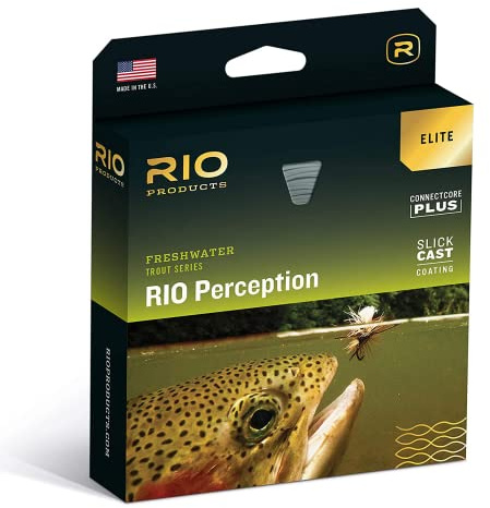 RIO PRODUCTS Elite Perception WF4F Slick Cast Fliegenschnur, einfaches Auswerfen der Allround-Forellenschnur, geringe Dehnung und ultra-glatte Leistung, Grün/Tarnmuster/Grau, 27,4 m, 27,4 m