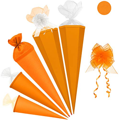 alles-meine.de GmbH Schultüte - Rohling - ORANGE - 70 cm - rund - inkl. Schleife - Tüllabschluß - mit/ohne Kunststoff Spitze - Zuckertüte - Markneukirchen - Jungen Mädchen - Sc..