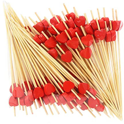 100 Piezas Palillos Para CóCteles, Brochetas De CóCtel De CorazóN Rojo 12cm, para Comida Decorada, Copa de Cóctel, Fiesta de Cumpleaños de Carnaval, Fiesta de Cumpleaños Infantil