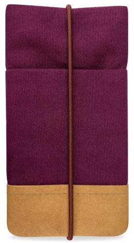 Kuratist Handy Tasche - Moin - Universell Kompatibel z.B. mit iPhone 16/15/14/13/12 - Handgefertigt aus Baumwoll-Twill/Papierleder – Smartphone Hülle mit Gummiverschluss –Uni Berry