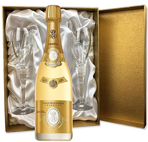 Louis Roederer Cristal Brut Vintage Champagne in Gold Presentation Set With Flutes 75cl 12% abv