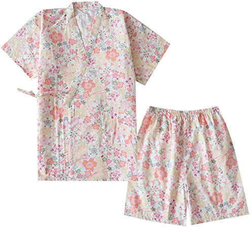 un-brand Pijama japonés de Manga Corta con Pantalones Cortos y Kimono Yukata para Mujer (Talla L, A27)