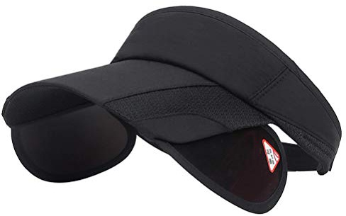 HEITIGN Sombrero de Visera Deportiva con Visera Lateral Retráctil, Gorra Ajustable con Borde Retráctil, Protección UV para Playa, Verano, Unisex Adulto, Negro