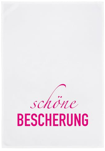 Geschirrtuch weiss, SCHÖNE BESCHERUNG, neon pink