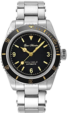 NC San Martin SN004G v2 Retro 6200 Luxus Herren Taucheruhren Saphirglas 200m wasserdichte automatische mechanische Uhr für Männer (Black)