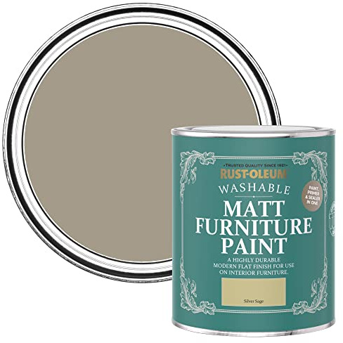 Rust-Oleum grün Möbelfarbe mit Matt-Finish, geruchsarm und wasserbasiert für Innenholz - Silberner Salbei 750ML
