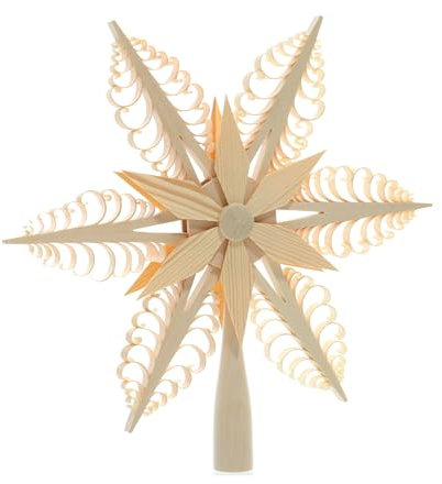 Rudolphs Schatzkiste Baumschmuck Christbaumspitze Natur BxHxT 24x24x2cm NEU Fensterbild Spanbaum Adventsstern Holz Stechen Seiffen Erzgebirge Stern Linde Fensterdeko Beleuchtung
