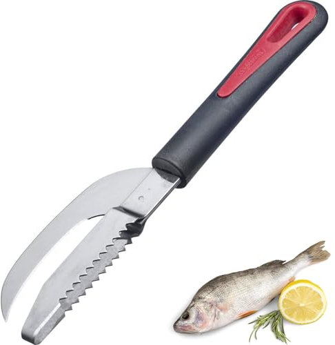 Westmark Herramienta de pescado 2 en 1: cuchillo y descalcificador en uno, plástico/acero inoxidable, Gallant, negro/rojo/plata, 29332270