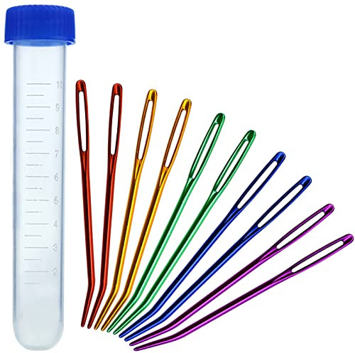 Mygeromon Großes Öhr Gebogene Stopfnadeln, 10 Stk, Stumpfe Nadel, Aluminium, Blau, Rot, Grün, Gold, Lila, Wolle, Häkeln, Vernähen