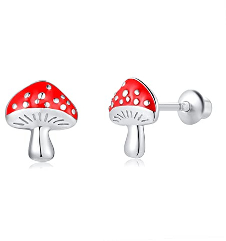 Niñas Pendientes de Plata Esterlina 925 post Hipoalergénico Cierre de Rosca con Seguridad Stud Pendientes para Niños Niñas Señoras Joyería Regalos (Seta)