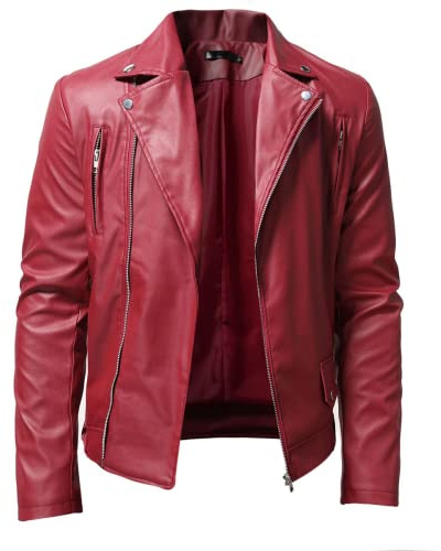 TANGLI Giacca da Uomo in Pelle con Collo alla Coreana Giacca da Motociclista in Pelle con Colletto Pieghevole Casual Giacche in Pelle Casual da Uomo Giubbotti Bomber Nero, Rosso, Blu, Marrone