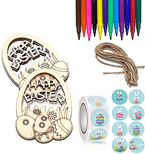 Osterdekorationen, 1 Set Osterei-Anhänger, kreative Form, exquisites Muster, glatte Kante, gratfrei, einfach aufzuhängen, Holzei-Hänger, Aufkleber, DIY-Bastelset, Heimbedarf, Ostergeschenke (C)