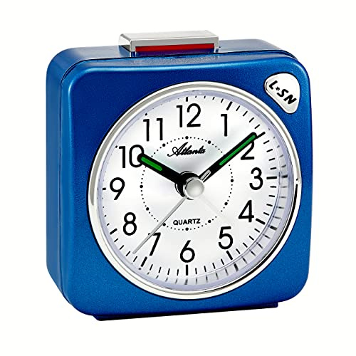 Atlanta Quarzwecker ohne Ticken Reisewecker Licht Snooze Crescendo Blau - 2114/5