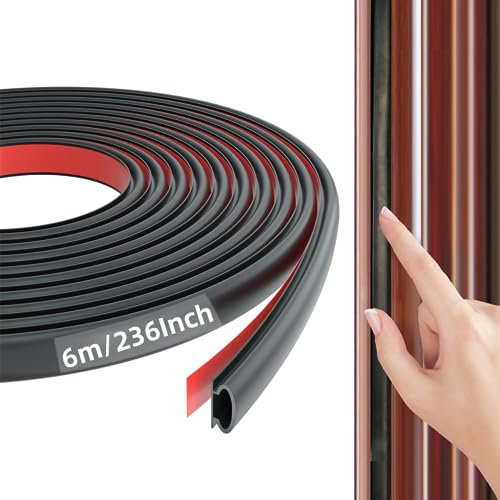 KAYLEINSTER 6M Black D-Shape Rubber Door Draught Excluder Strip | Self-Adhesive Weather Stripping for Doors & Windows | Seals 2.5-5.5mm Large Gaps | Waterproof Soundproof Door Seal
