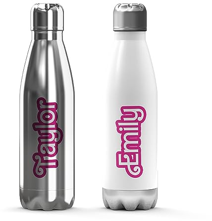 Print Maniacs Personalised Pink Doll Thermal Stainless Steel Flask Bottle 350ml or 500ml for Girls and Women Lets go Party Merchandise Princess Dream Collection Theme Bride Lip Stick Birthday Diamonds