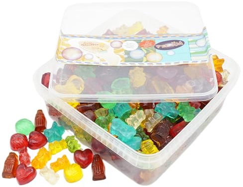 Deine Naschbox | Zuckerfreier Fruchtgummi 4 Sorten Mix | 1kg Naschbox | XL Großpackung für Party, Candybar & als Geschenk - Cola - Frucht - Saftig