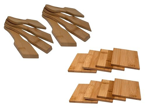 hausleben Lot de 16 accessoires à raclette | 8 grattoirs + 8 dessous de verre | Bambou | Respectueux de l'environnement | Cuisine | Table