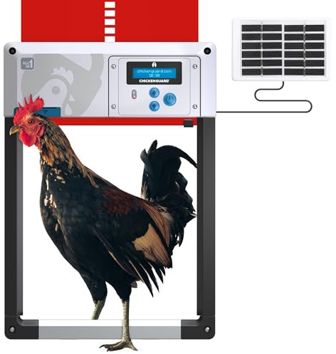Automatisk dörröppnare för hönshus, ChickenGuard En i alla 4 färger + solpanelssats, timer/ljusavkänning, vinterläge, autostopp och rovdjurssäker, kompatibel med batteri/el Rod