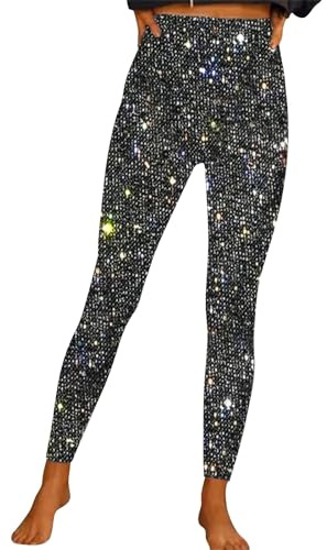 kosopse Damen Lang Hose Glitzer Pailletten Elastische Taille High Waist Leggings Strecken Schlank Stylische Hosen Freizeithose Damen Hippie Hose Pilates Fitness Yogahose