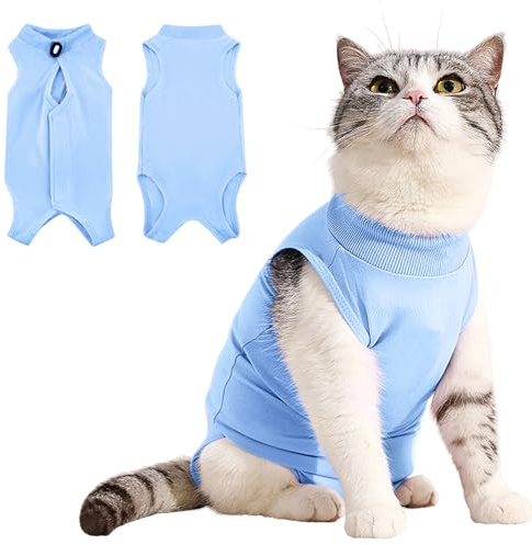 Idepet Cat Surgery Recovery Suit Kitten Onesie for Cats After Surgery Female Breathable Kitty Spay Suit for Abdominal Wound Skin Diseases E-Collar Alternative Wear(Blue,L)