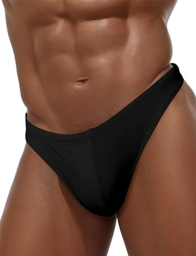 SEAUR Slip da bagno da uomo, stretto, corto, mini sexy, per sport acquatici, spiaggia, asciugatura rapida, classico, per nuoto, estate, taglia S-XL = (Asie M-XXL), Nero , M