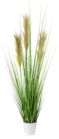 CREATIV green großer künstlicher Grasbusch 80cm im weißen Kunststofftopf I naturgetreues Wildgras im Topf I Pampasgras für Innen I hochwertige & dekorative Dekopflanze I Deko Kunstpflanze grün