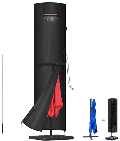LAMUNI Housse de Protection Parasol Déporté Housse Parasol Exterieur Housse de Parasol avec Tige Grande Couverture de Parasol Imperméable Housses pour Parasols de Jardin Droit Ø 400cm, 250x64/64cm