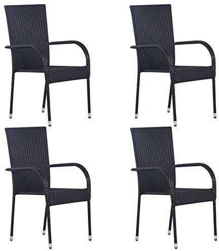 ShGaxin Stapelbare Gartenstühle 4 STK Gartenmöbel, Balkonstühle, Chair Outdoor, Balkonmöbel, Hochlehner, Essstühle, Balkon Stuhl, Bistrostuhl, Poly Rattan Schwarz