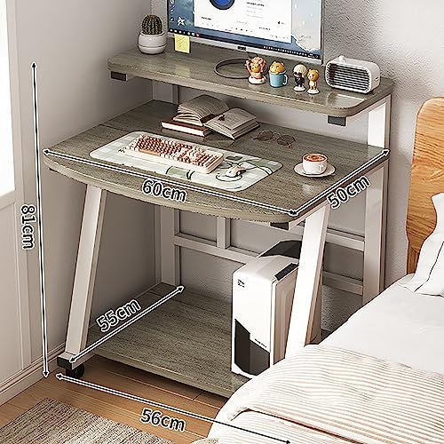 CuNtoHHH Rollbarer Computertisch auf Rollen, Schreibtisch-Arbeitsstation mit Monitorständer, Tastaturablage, moderner PC-Laptop-Arbeitstisch mit Ablagen für kleine Räume zu Hause und im Büro (60 x 50