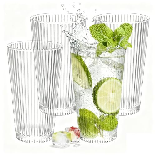 Camping Gläser Plastik, Trinkgläser Kunststoff 4er-Set,Stapelbare Bruchsichere Klare Trinkgläser,600ml Wiederverwendbare Plastikbecher,Bpa-Frei,Kunststoff Trinkbecher für Picknicks,Camping,Grillabende