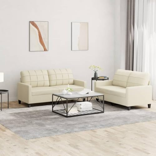 Willood 2-TLG. Sofagarnitur mit Kissen Creme Kunstleder Loungesofa Lounge Sitzmöbel Wohnzimmer Sofas3201359