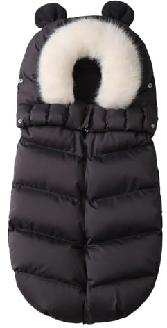 Liemuao - Sacco a pelo per passeggino, universale, invernale, caldo, con cerniera, per bambini, impermeabile, adatto per passeggino, carrozzina, seggiolino auto (nero)
