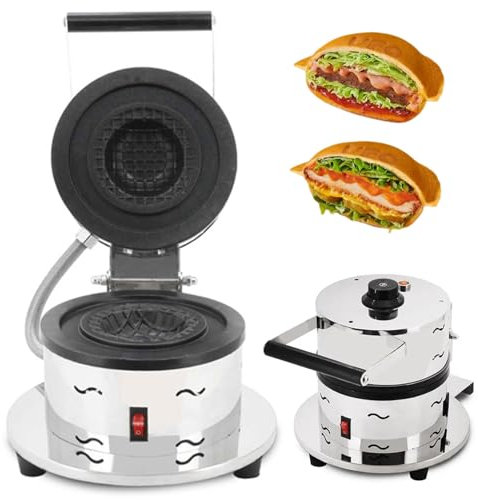 Máquina Para Hacer Gofres Redonda Comercial De 1000 W, Control De Temperatura De 0 a 300 ℃, Calentamiento Por Ambos Lados, Con Molde Con Revestimiento Antiadherente, Para Uso En Cocinas Domésticas