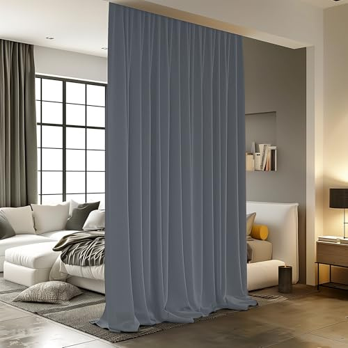 Room Divider Curtains for Ceiling Track, Blackout Curtains with Hooks Noise Reduction Privacy for Wall Ceiling Mount, 15 ft Wide x 7 ft Tall, Dark Grey, 1 Panel